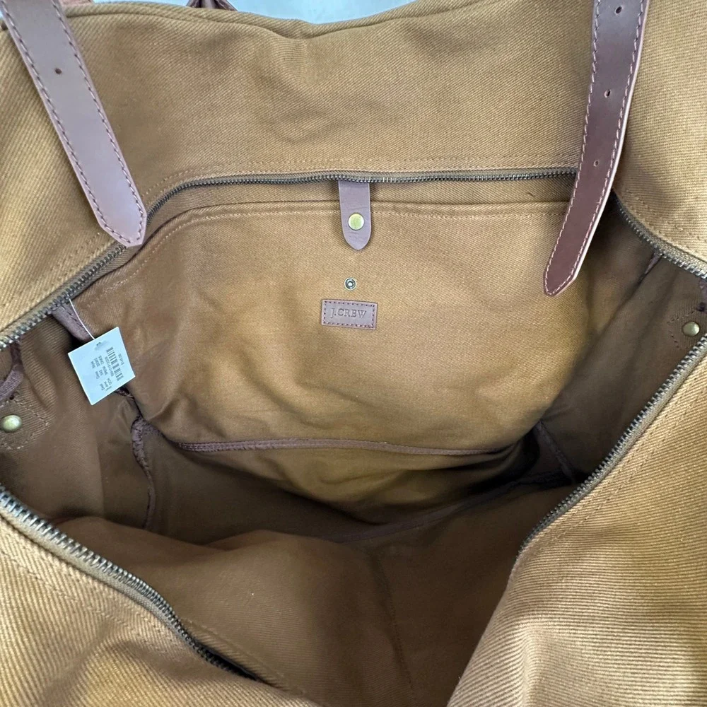 J.Crew Canvas Leather Weekender Duffel Brown Khaki Travel Bag OS